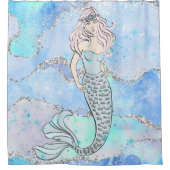 Zeemeerminnende mooie Oceaan Blauw Blauwgroen Glit Douchegordijn (Voorkant)