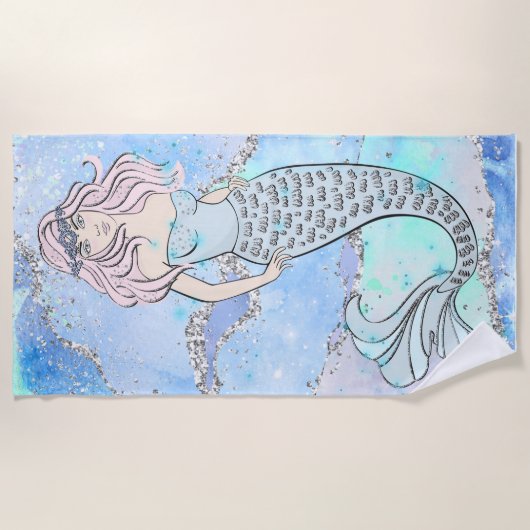 Zeemeerminnende mooie Oceaan Blauw Blauwgroen Glit Strandlaken (Voorkant)