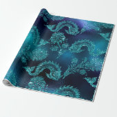 Zeemeerminnende oceaan Glitter Blue Navy Blauwgroe Cadeaupapier (Uitgerold)