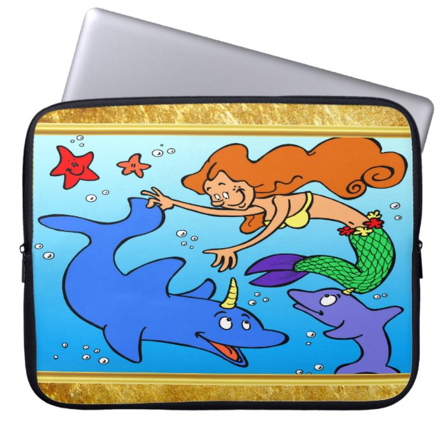 Zeemeerminnende oceaan onderwater dolfijn kunstwer laptop sleeve (Voorkant)