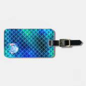 Zeemeerminnende parels en schalen Monogram Blauw I Bagagelabel (Voorkant horizontaal)
