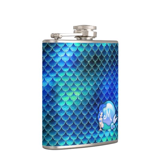 Zeemeerminnende parels en schalen Monogram Blauw I Heupfles (Rechts)