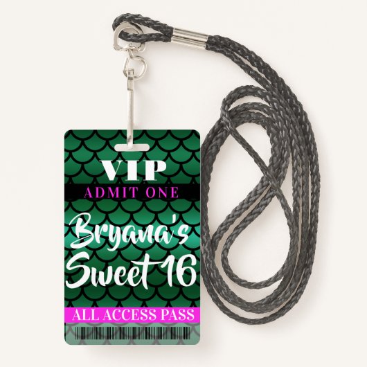 Zeemeerminnende Scales Green Black Party Sweet 16  Badge (Voorkant met draagriem)