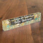 Zeemeerminnende schaaltjes Multi-Color Glitter Gla Naambordje (Zijkant)