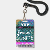 Zeemeerminnende schalen Glitter Party Sweet 16 VIP Badge (Back with Lanyard)