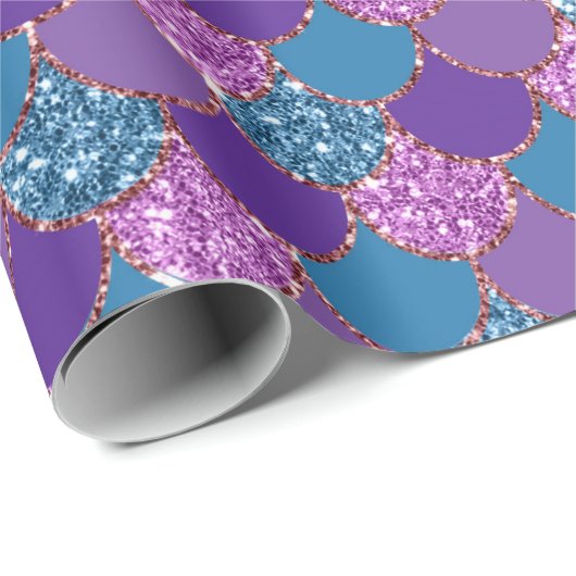 Zeemeerminnende schalen Glitter Violet Paars Gold Cadeaupapier (Rol Hoek)