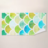 Zeemeerminnende schalen. Waterverf visschalen. Hel Badhanddoek (Badhanddoek)