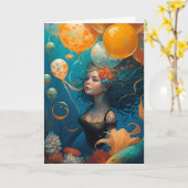 Zeemeerminnende schilderende vogelballonnen kaart (Gele Bloem)