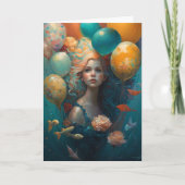 Zeemeerminnende schilderende vogelballonnen kaart (Voorkant)