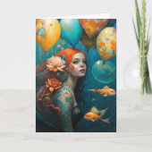 Zeemeerminnende schilderende vogelballonnen kaart (Voorkant)