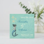 Zeemeerminnende strand kust sparen de datum save the date (Staand voorkant)
