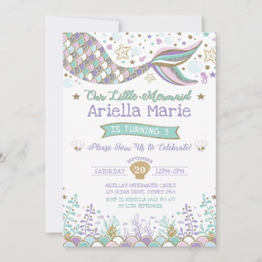 Zeemeerminnende uitnodiging krachtens de Birthday- (Voorkant)