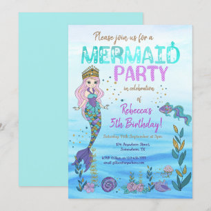 Zeemeerminnenfeest Paarse Blauwgroen glitterverjaa Kaart