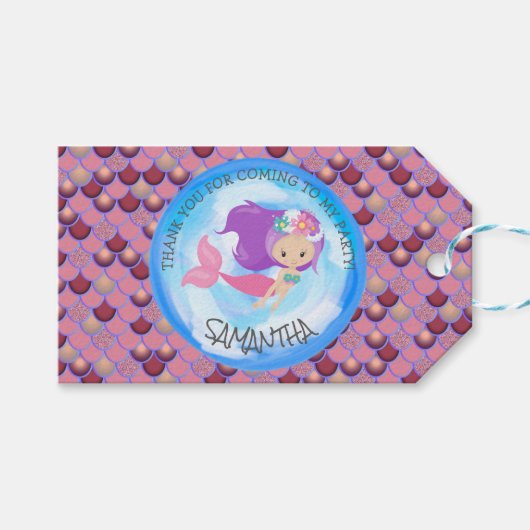 Zeemeerminnenfeest Paarse Roze Bedankt Gift Label Cadeaulabel (Voorkant (Horizontaal))