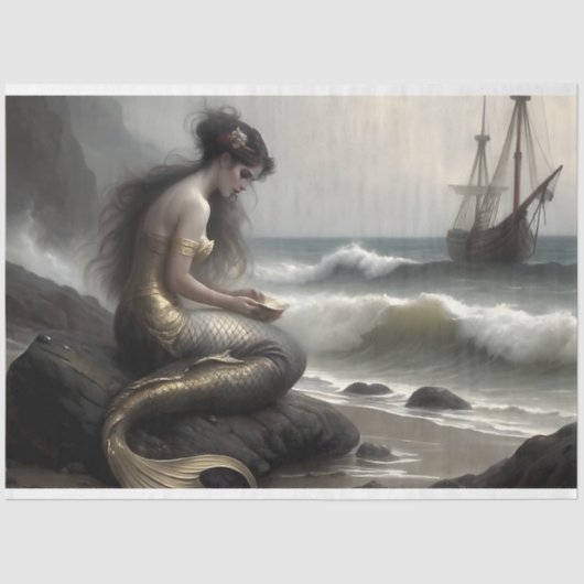 Zeemeerminnengeschenk aan het Zee Decoupage Tissuepapier (Voorkant)