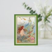 Zeemeerminnenmeisje in Zee met vis en schelpen Briefkaart (Staand voorkant)