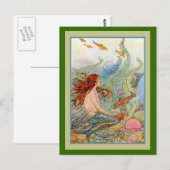 Zeemeerminnenmeisje in Zee met vis en schelpen Briefkaart (Voorkant / Achterkant)