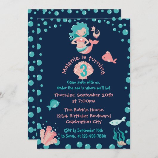 Zeemeerminnenpartij | Het 3e verjaardagsfeestje va Kaart (Voorkant / Achterkant)