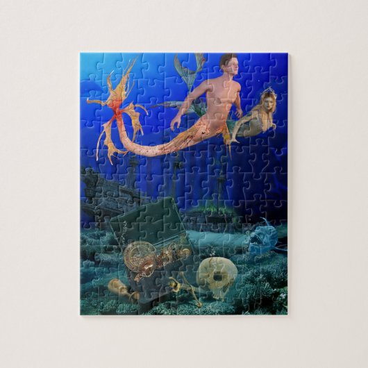 Zeemeerminnenschat onder water legpuzzel (Verticaal)