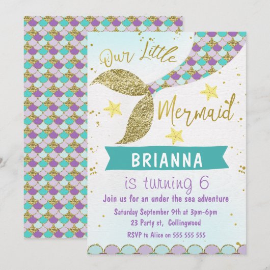 Zeemeerminnenstaart onder het Zee Verjaardagsuitno Kaart (Voorkant / Achterkant)