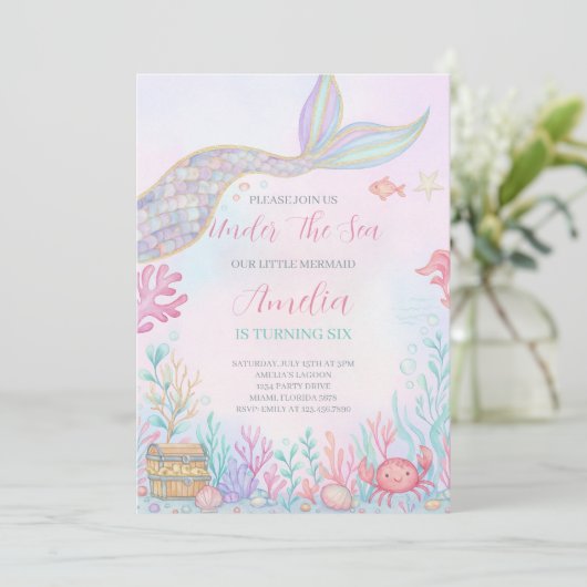 Zeemeerminnenstaart onder het Zee Verjaardagsuitno Kaart (Staand voorkant)