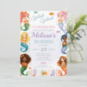 Zeemeerminnenverjaardagsfeest nodigt splash bash u kaart (Staand voorkant)