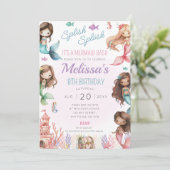 Zeemeerminnenverjaardagsfeest nodigt splash bash u kaart (Staand voorkant)