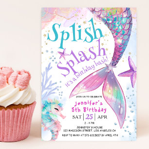 Zeemeerminnenverjaardagsfeest Splish Splash Uitnod Kaart