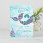 Zeemeerminnenverjaardagsuitnodiging, onder het Zee Kaart (Staand voorkant)