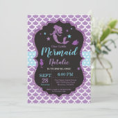 Zeemeerminnenverjaardagsuitnodiging onder het Zee Kaart (Staand voorkant)