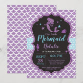 Zeemeerminnenverjaardagsuitnodiging onder het Zee Kaart (Voorkant / Achterkant)