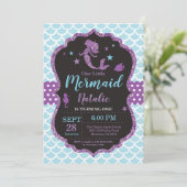 Zeemeerminnenverjaardagsuitnodiging onder het Zee Kaart (Staand voorkant)