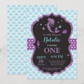 Zeemeerminnenverjaardagsuitnodiging onder het Zee Kaart (Voorkant / Achterkant)