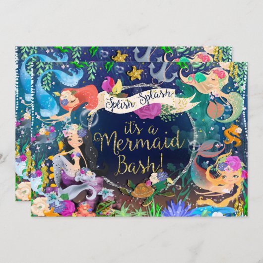 Zeemeerminningen onder het Zee Zeemeermin Bash Bir Kaart (Voorkant / Achterkant)