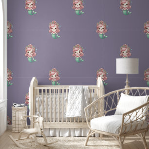 Zeemeerminpatroon Groen Koraal Roze Blauw Paars Behang