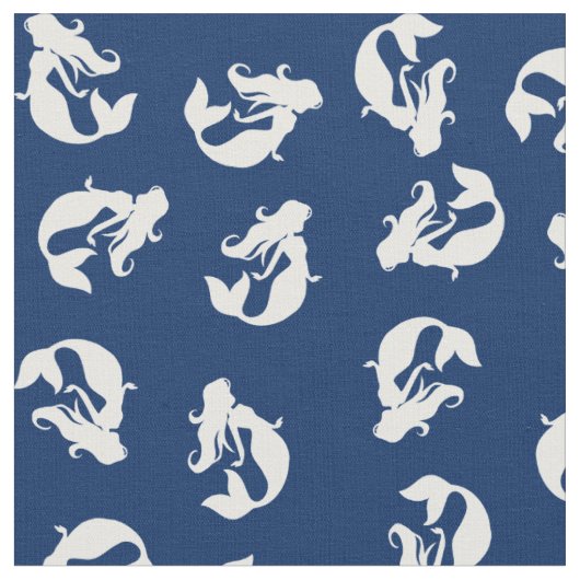 Zeemeerminprintstof navyblauw en wit stof (Close Up)