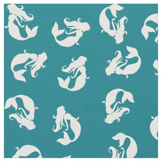 Zeemeerminprintstof Teal Turquoise en Wit Stof (Close Up)