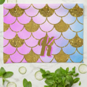 Zeemeerminschaal Patroon Paarse gouden Glitter Ini Theedoek (Gevouwen)