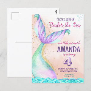 Zeemeerminstaart Aquarel Verjaardag Onder de Zee Briefkaart