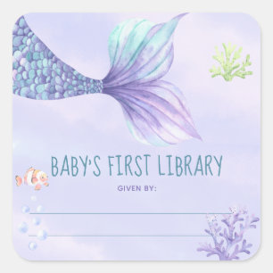 Zeemeerminstaart - baby showers boekenplaat vierkante sticker