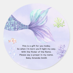 Zeemeerminstaart babyshower gebedskaarslabel ronde sticker