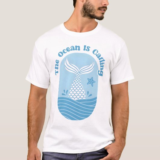 Zeemeerminstaart De oceaan roept Quote T-shirt (Voorkant)