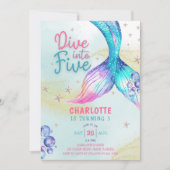 Zeemeerminstaart Duik in vijf 5e verjaardag Kaart (Voorkant)