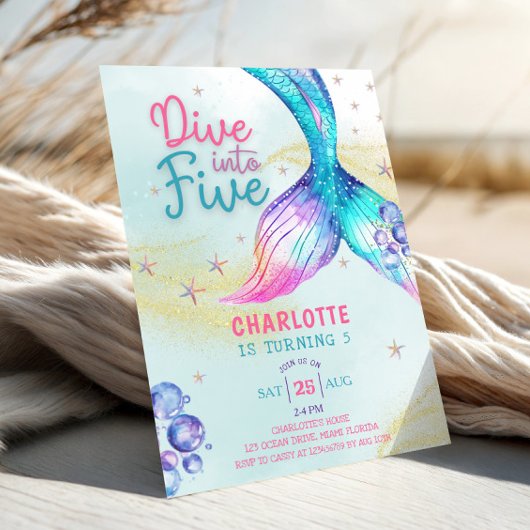 Zeemeerminstaart Duik in vijf 5e verjaardag Kaart