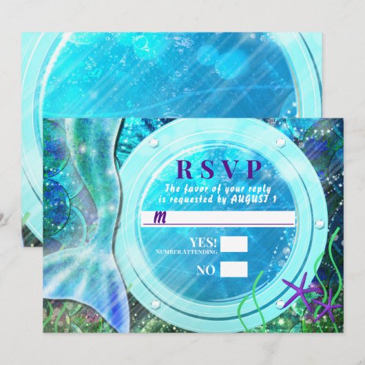 Zeemeerminstaart Magie Onder de Zee Zoete 16 RSVP  Kaart (Voorkant / Achterkant)