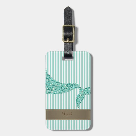 Zeemeerminstaart Mint Witte Strepen Bagagelabel (Voorkant verticaal)