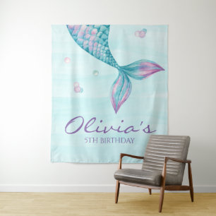 Zeemeerminstaart Onder de Zee Verjaardagsbanner Wandkleed