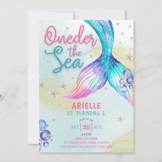 Zeemeerminstaart onder het zee 1e verjaardag kaart (Voorkant)