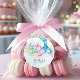 Zeemeerminstaart onder het zee 1e verjaardag ronde sticker