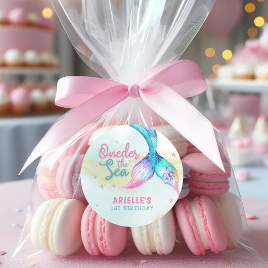 Zeemeerminstaart onder het zee 1e verjaardag ronde sticker